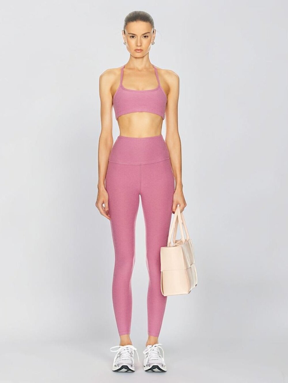 Beyond Yoga set slim racerback bra & high rise ankle leggings Orchid Blossom S